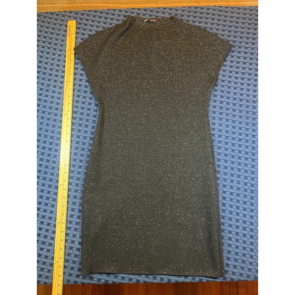 Zara Womens Black Silver Metallic Shimmer Bodycon Mini Dress Size Large